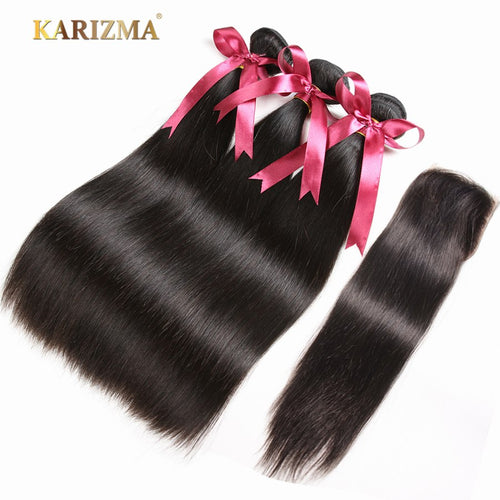 100% Indian Human Straight Hair 3 Bundles With Closure Indian Hair - X-scape Store