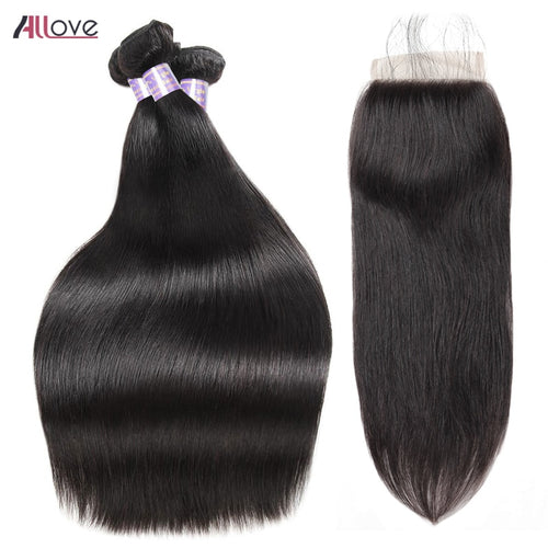 Indian Hair Bundles With Closure Straight Human Hair - X-scape Store