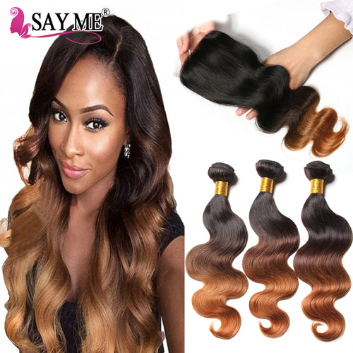 Ombre Body Wave Brazilian Human Hair Bundles With Closure Blonde - X-scape Store
