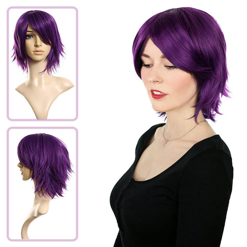 Dark Purple Women's Fashion Short Straight Hair Girl Full Wigs wig Cosplay Party - X-scape Store