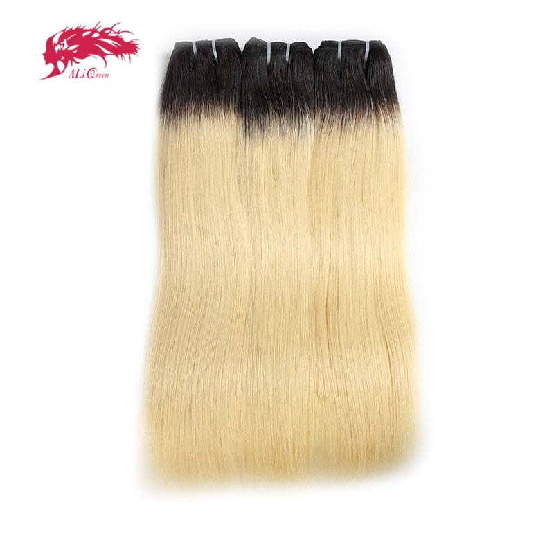 1b/613 Blonde Ombre Brazilian Straight Hair Bundles 3 Piece Human Hair Weave 10-26 Inches Virgin Hair