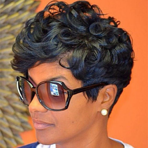 Curly Short Wigs Black Brown Pixie Cut Synthetic Hair Wigs for Black Women