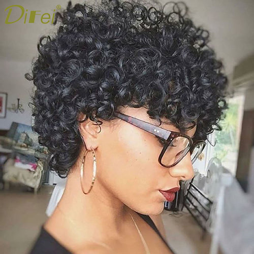 Short Afro Curly Black Wigs Pixie Cut Synthetic Wig for African American Women