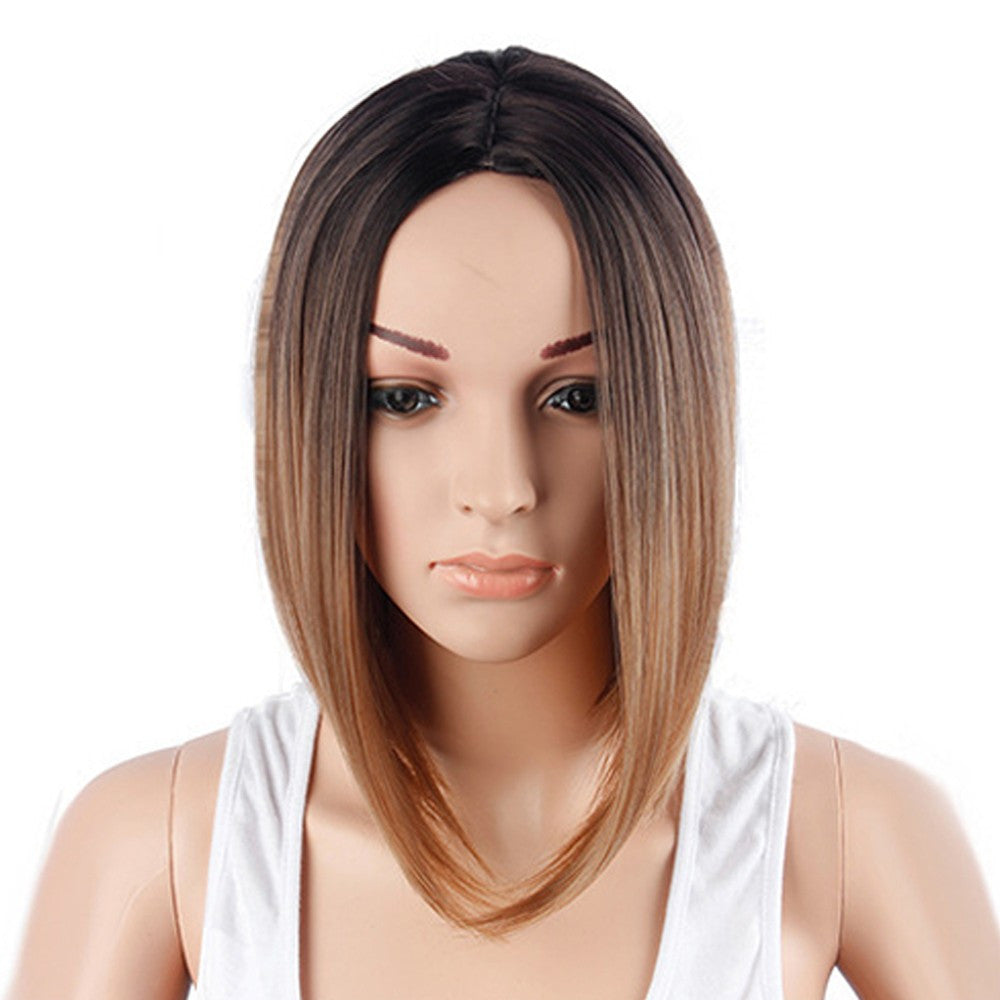 Ombre Black Blue / Brown / Grey Short Straight Heat Resistant Synthetic Hair Wig For Women, Cosplay Or Party Bob Wigs Blue