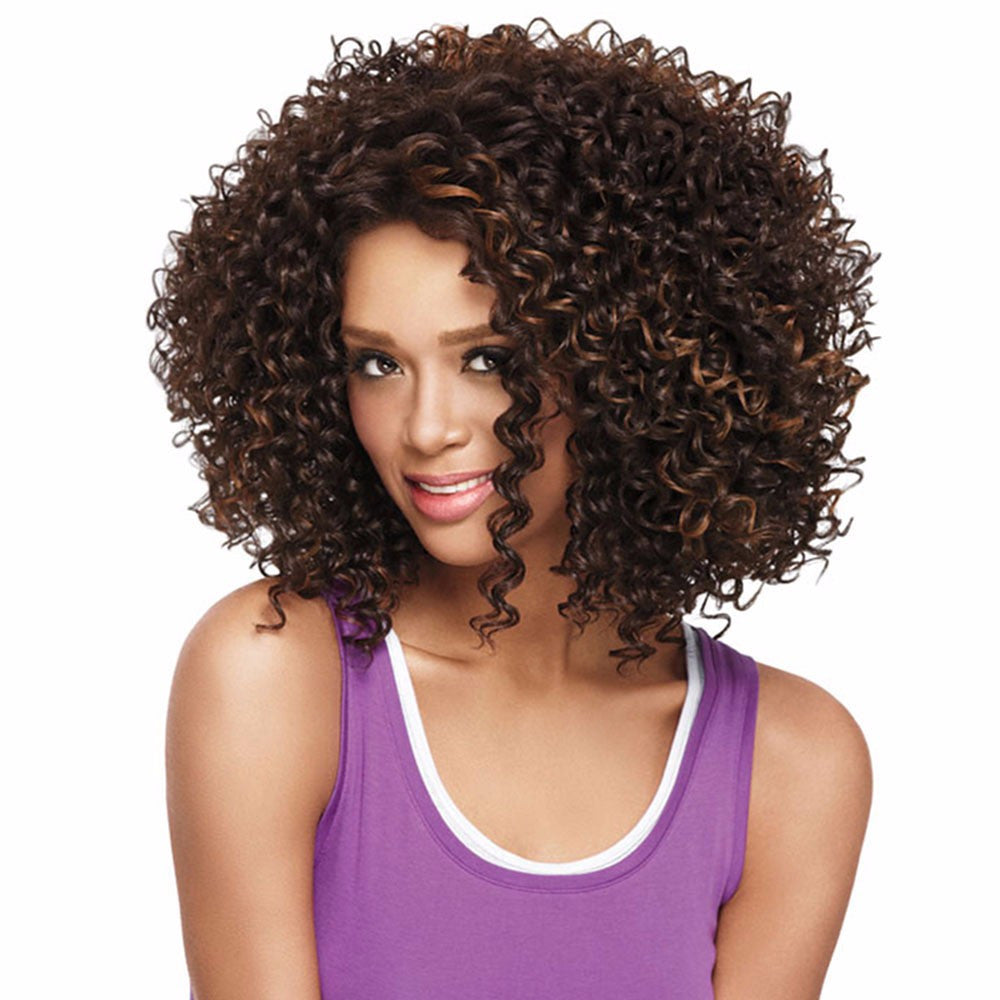 Women Short Wigs Kinky Curly Hair Wigs Synthetic Hair Blonde Brown Mixed Color Brown